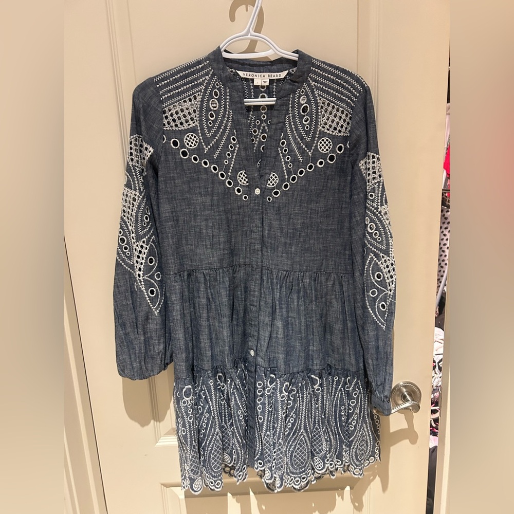 Veronica Beard Blue and White Embroidered Mini Dress